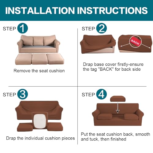 4 Piece Sofa Covers for 3 Cushion Couch Slipcover Soft Cover Dogs (Sofa (3 Cushion) / Caramel)
