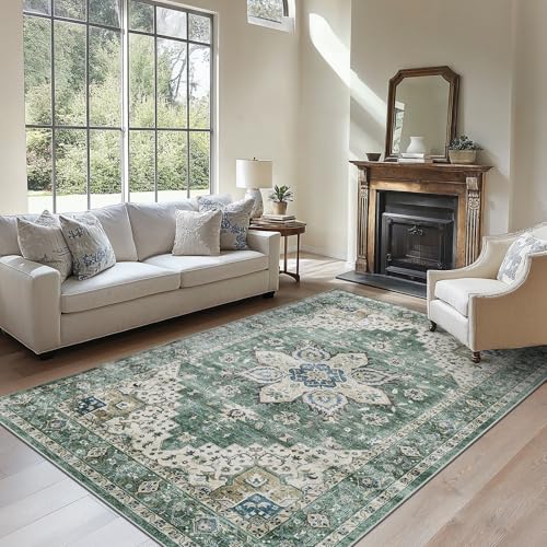 Amada 6x9 Washable Area Rug for Dining Room (6' x 9' (Rectangular) / Dark/Green)