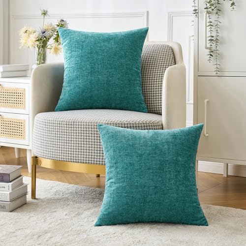 Soft Chenille Throw Pillow Covers Teal 16x16 Inch Pack of 2 (16" x 16" (Pack of 2) / Teal)