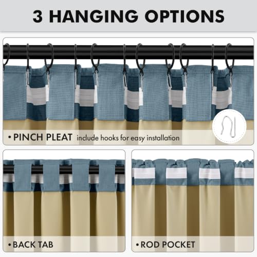 100% Blackout Linen Curtains 42 x 108 Inch Stone Blue 2 Panel (Stone Blue / 42"W x 108"L (Pack of 2))