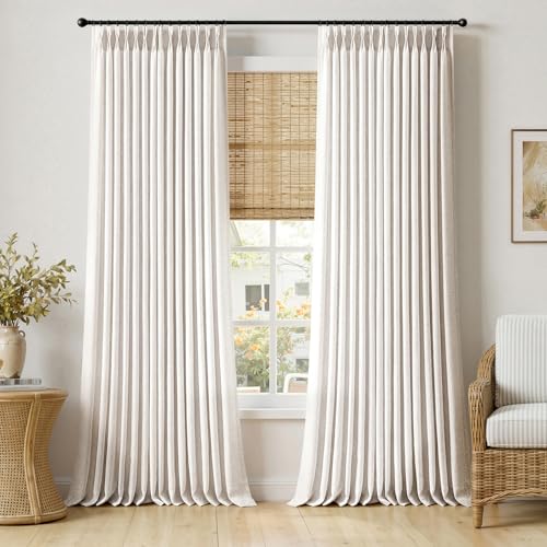 102 Inches Long Pinch Pleated Thick Linen Curtains 2 Panels Natural (Natural / 40"W x 102"L (Pack of 2))