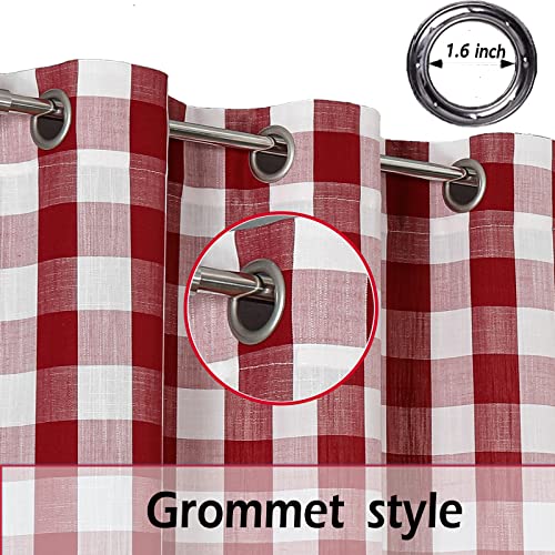 Red White Gingham Buffalo Plaid Grommet Curtains 63 Inch Length (Red/White / 40"W x 63"L (Pack of 2))