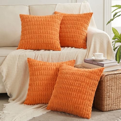 4 Packs Decorative Throw Pillow Covers for Living Room Couch Bed (18" x 18" (Pack of 4) / Orange)