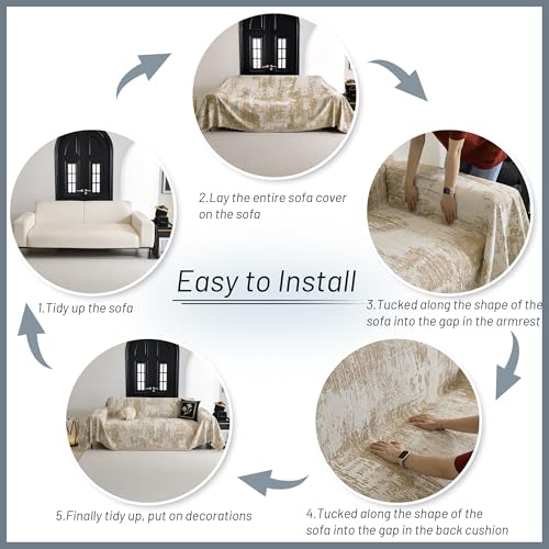 Couch Cover for Dogs Washable Couch Sofa Protector for Loveseat Sofa with Cats Pets Friendly Chenille Khaki Abstract Geometric Sofa Covers Soft Durable Farmhouse Sofa Slipcovers (91" x 118" / 1# Khaki)