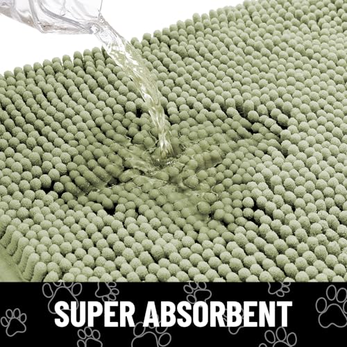 Dog Door Mat for Muddy Paws (36"X24" / Sage Green and Black)