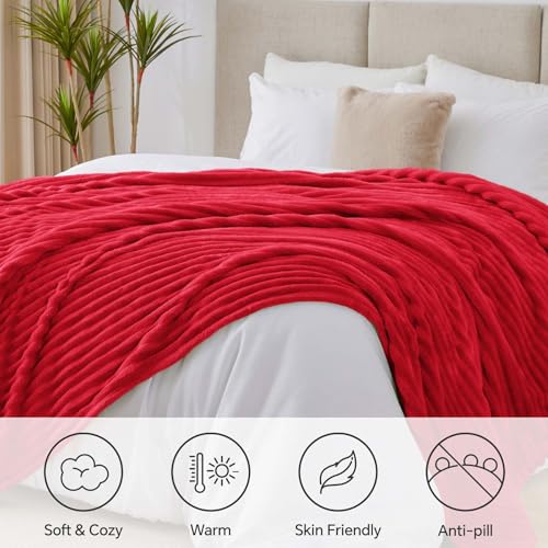 Ribbed King Size Blanket for Bed (Red / King(108"x90"))