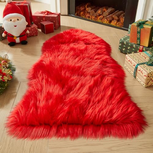 Faux Fur Rug Red Area Rug (2' x 4' (Sheepskin) / Red)