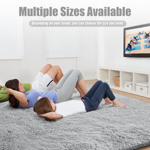 9x12 Fluffy Area Rugs for Living Room Bedroom (Grey / 9' x 12' (Rectangular))