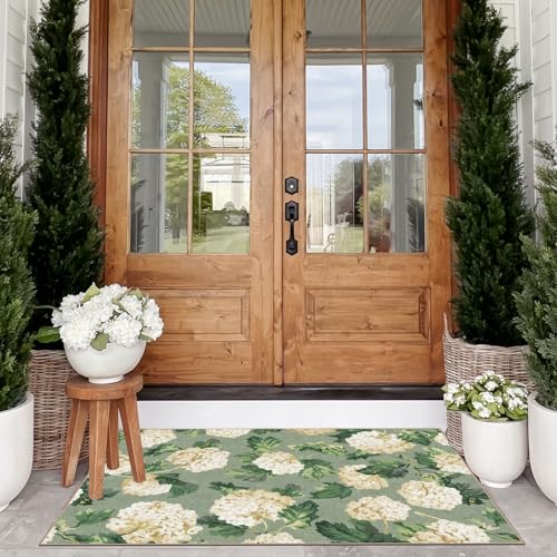 Floral Outdoor Rug (Hydrangea Blooms - Sage Green / 2'4" x 3'7" (Rectangular))