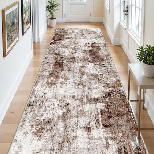 4x8 Wide Washable Runner Rug (Brown/Khaki/White / 4' x 8' (Runner))