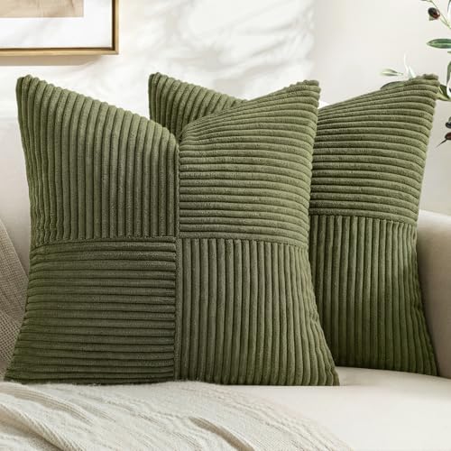 Olive Green Decorative Throw Pillow Covers for Couch 20x20 Inch (20" x 20" (Pack of 2) / Olive Green)