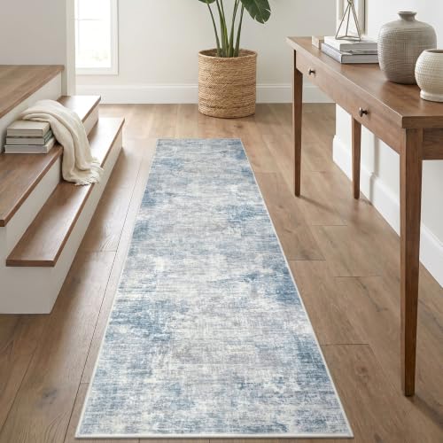 Abstract Runner Rug 2x8 Ft Washable Runners for Hallways (Light Blue/Grey/White / 2' x 8' (Rectangular))