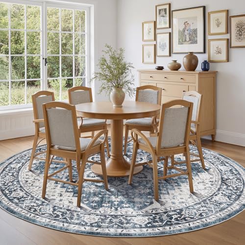 Amada Round 6x6 Washable Area Rug for Living Room (6' (Round) / Blue)