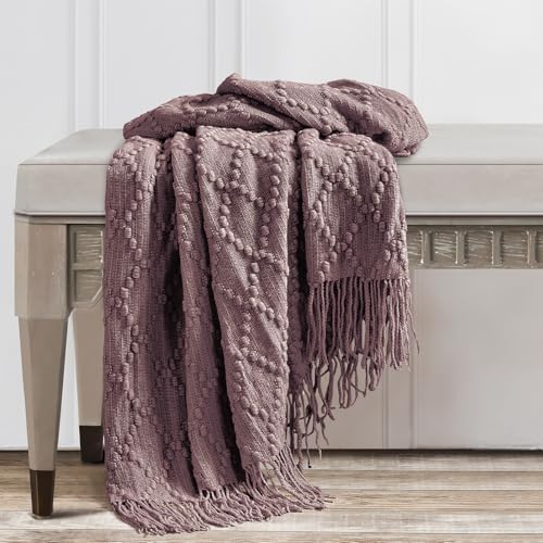 Lavender Throw Blanket 50 x70 Inch Jacquard Throw Knitted Blanket (Jacquard-dark Lavender / 50"x70")