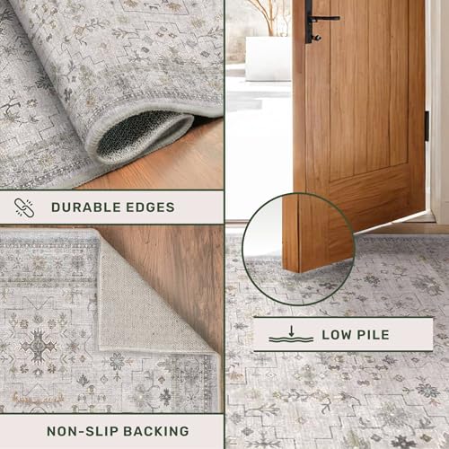 Boho 3x16 Wide Hallway Runner (3' x 16' (Runner) / Light Gray / Sage)