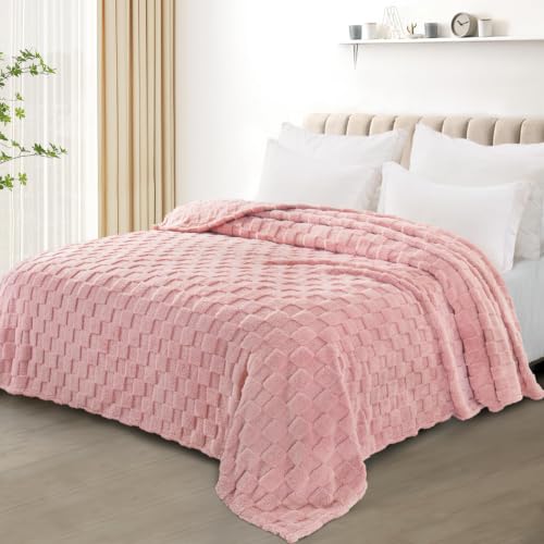 3D Checkered Fleece King Blanket for Bed (Pink / King (104"x90"))