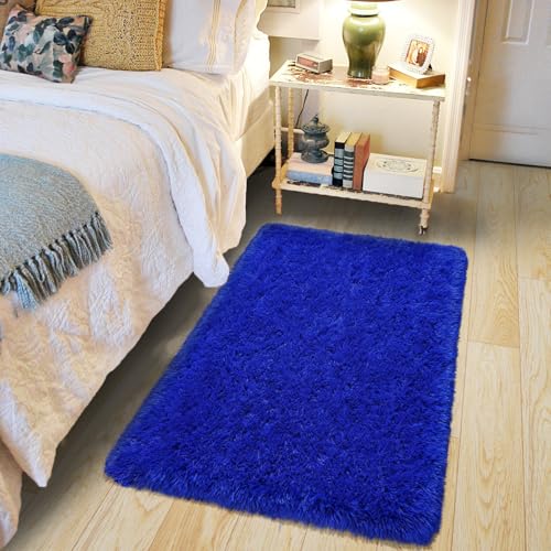 Fluffy Small Rug for Bedroom 2x3 (Royal Blue / 2' x 3' (Rectangular))