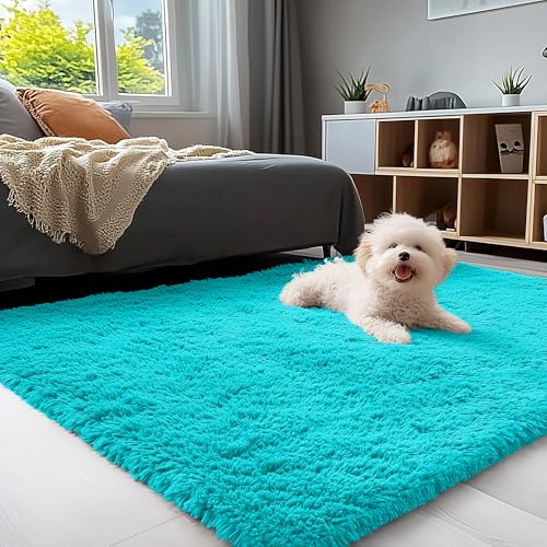 3x5 Machine Washable Small Bedside Rug (3x5 Ft / Teal Blue)