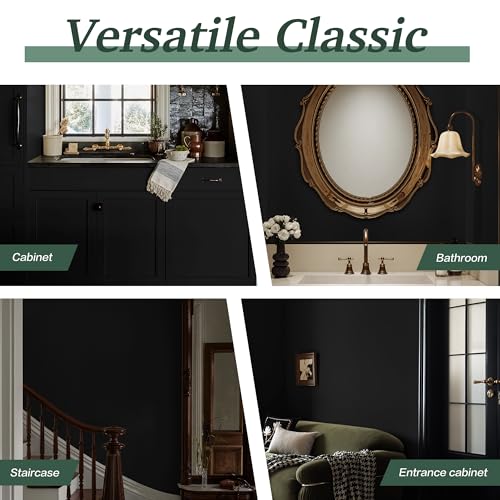 394''x17.7'' Black Peel and Stick Wallpaper Contact Paper Modern Self Adhesive Wall Paper Removable Renter Friendly Textured Solid Color Shelf Cabinet Vinyl Roll (Black / 17.7" x 394")