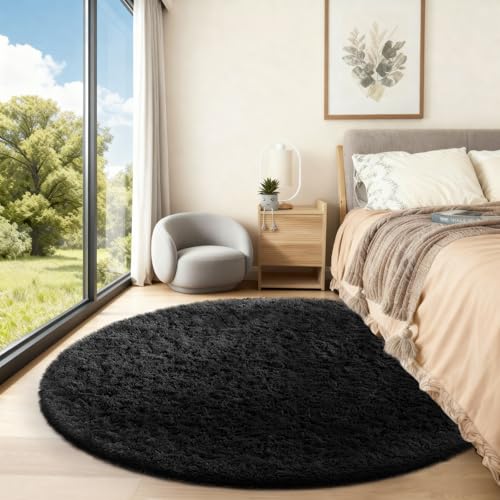 Round Rug 5Ft Black Circle Area Rug (3- Black / 5' (Round))