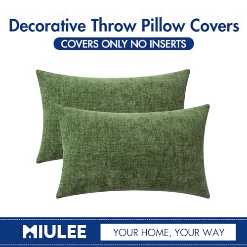 Soft Chenille Lumbar Throw Pillow Covers Moss Green 12x20 Pack of 2 (20" x 12" (Pack of 2) / Moss Green)