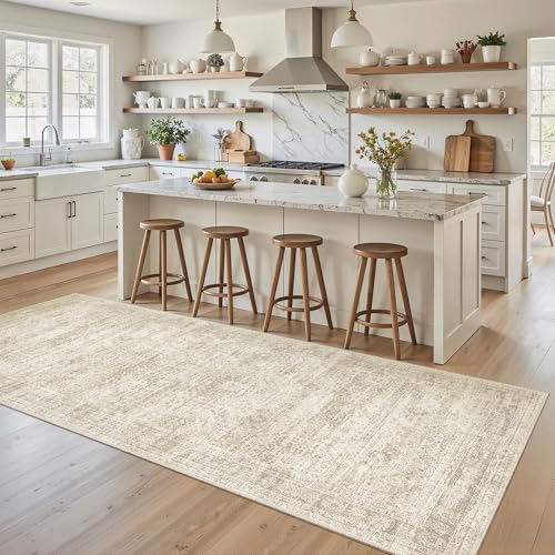 Washable Kitchen Runner Rug 3x6 Hallway Entry Rugs Non (Beige / 3' x 6' (Runner))