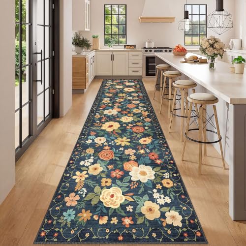 3x12 Washable Runner Rug Long Hallway Runner Rug Non Slip Navy Blue (Navy Blue / 3' x 12' (Rectangular))