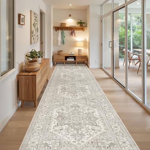 Hallway Runner Rug 3x14 Washable Kitchen Runners Long (Beige/Brown / 3' x 14' (Runner))