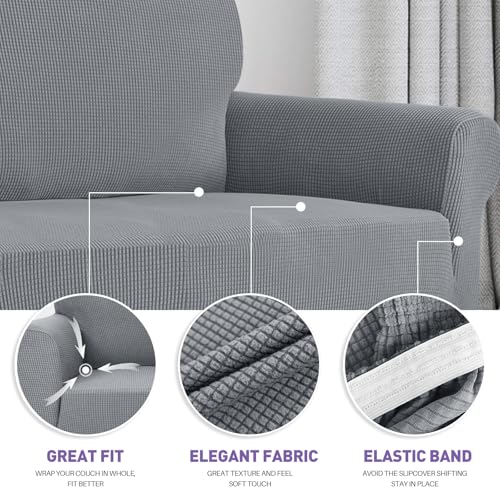 Stretch Oversized Couch Cover Universal Sofa Covers for Living Room Dogs Pet Furniture Protector Spandex Extra Large Sofa Slipcovers with Anti Slip Foam Sticks (Light Grey / X-Large (92"-115"))