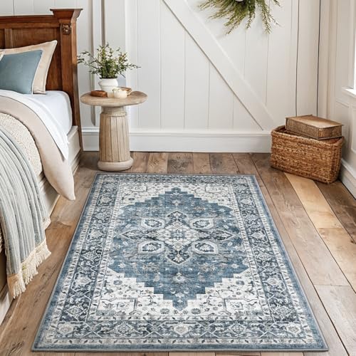 Amada 4x6 Washable Area Rug for Bedroom (4' x 6' (Rectangular) / Blue)