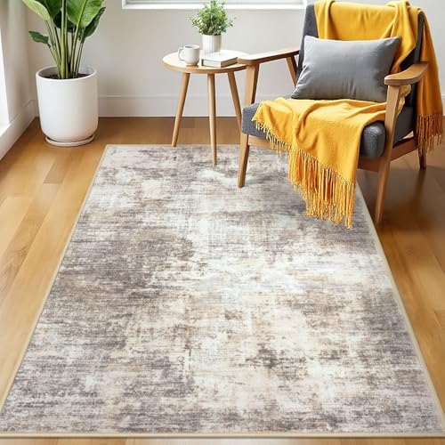 Abstract Area Rug 3x5 Ft Washable Rugs for Entryway Indoor (Gold/Yellow/Brown/Beige/White / 3' x 5' (Rectangular))