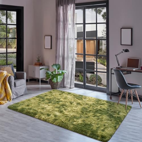 Fluffy Rug for Bedroom Living Room (5' x 7' / Green)