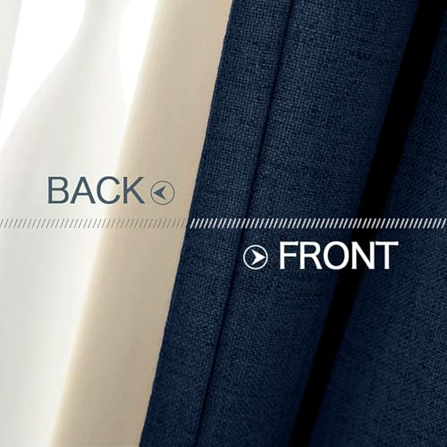 100% Blackout Linen Curtains for Bedroom 52x84 Inches Midnight Blue (Midnight Blue / 52"W x 84"L (Pack of 2))