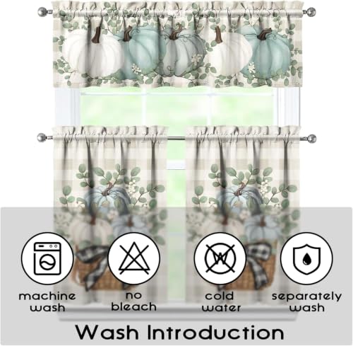 Fall Thanksgiving Kitchen Curtains Valances and Tiers 53 x 18 Inch (Blue / 54"W x 18"L (Pack of 3))