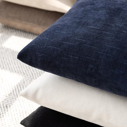 Textured Chenille Lumbar Throw Pillow Cover 12x20 Inch (20" x 12" (Pack of 2) / Midnight)