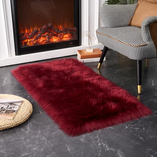 Ultra Soft Fluffy Shaggy Area Rug Faux Fur Rug Chair Cover Seat Pad Fuzzy Area Rug for Bedroom Floor Sofa Living Room (Burgundy / 2' x 4' (Rectangular))