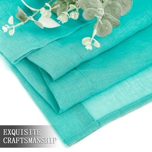 Sheer Curtains Living Room Linen Textured Curtain Sheers Light Filtering Voile Rod Pocket Curtains for Bedroom (38"W x 63"L (Pack of 2) / Aqua Blue)