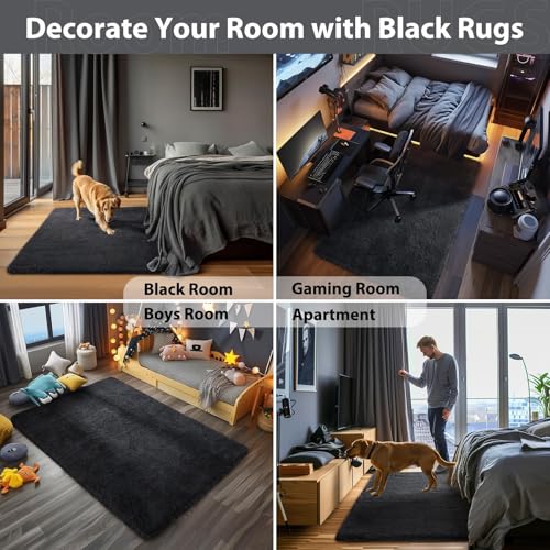Black Area Rugs for Bedroom Living Room (3- Black / 4' x 6' (Rectangular))