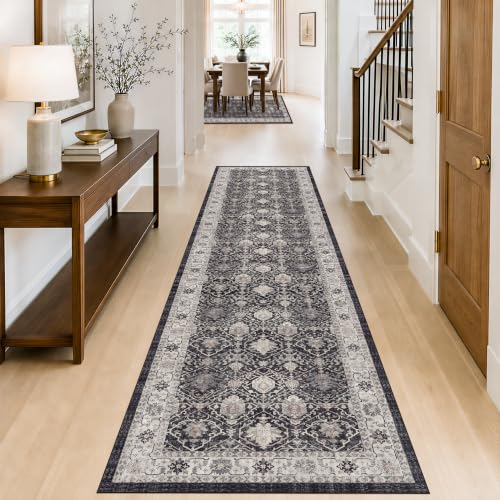 HY HAOYUNLAI 2.6x10 Washable Hallway Runner Rug Non Slip Kitchen Floor Mat (2'6" x 10' (Rectangular) / Black/Navy)