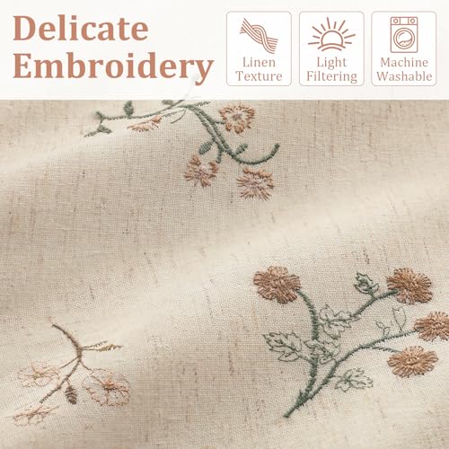 Floral Embroidered Light Filtering Curtains 84 Inch 2 Panels (Embroidery Vintage Florals / 52"W x 84"L (Pack of 2))
