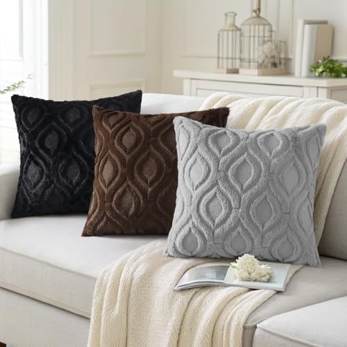 Faux Fur Plush Soft Black Throw Pillow Covers 24x24 Set of 2 (24" x 24" (Pack of 2) / Black)