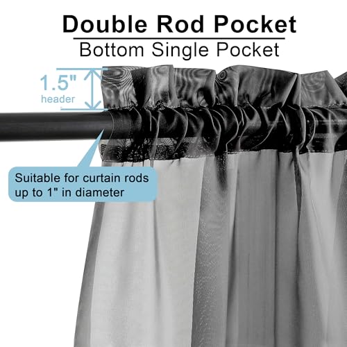 Sheer Curtains 96 Inch Length (Charcoal Grey / 42"W x 96"L (Pack of 2))