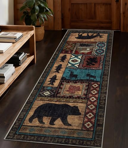 Washable Rustic Cabin Runner Rug 2x6 Hallway (Brown / 2'x6' (Runner))