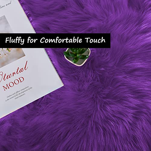 Purple Area Rug 5x8 Fluffy Fuzzy Furry Carpet for Bedroom Living Room Girls Faux Fur Plush Shaggy Washable Rectangle (5' x 8' (Rectangular) / Purple)