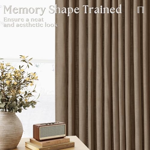 Semi Sheer 126 Inch Memory Shaped Pinch Pleat Linen Curtains Dutch Cocoa (Dutch Cocoa / 40"W x 126"L (Pack of 2))