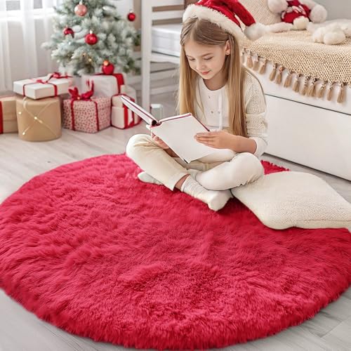 Red Round Rugs for Bedroom (4 Ft Round / Red)