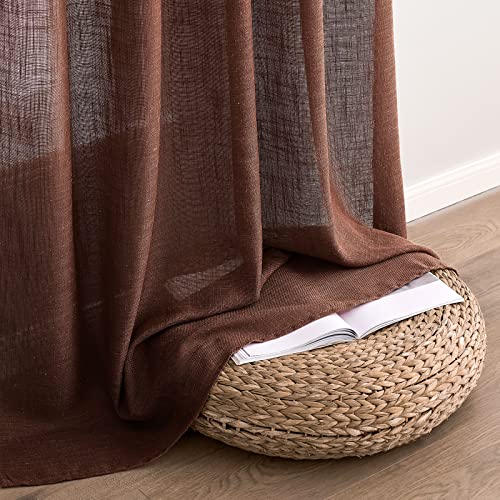 Chocolate Brown Linen Curtains 52x108 Inch Long with Window Drapes (52"W x 108"L (Pack of 2) / Warm Brown)