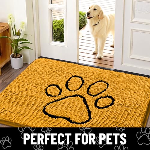 Dog Door Mat for Muddy Paws (36"X24" / Golden Yellow and Black)