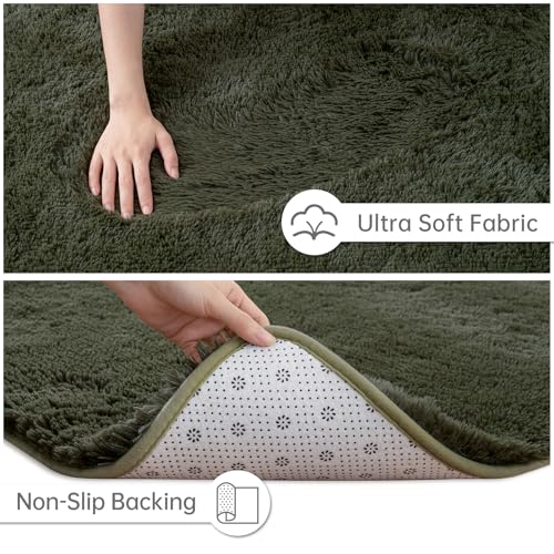 Fluffy Runner Rug for Bedroom Living Room (2' x 6' / Olive Green)