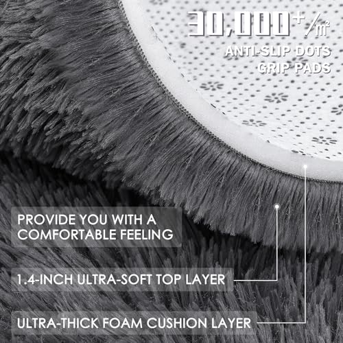 Grey Round Rugs for Bedroom (7 Ft Round / Grey)